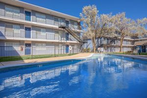 a building with a large pool of water