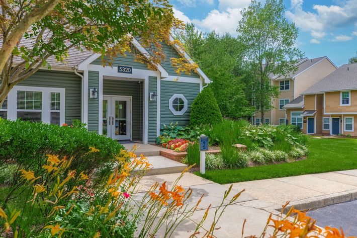 a close up of a flower garden in front of a house