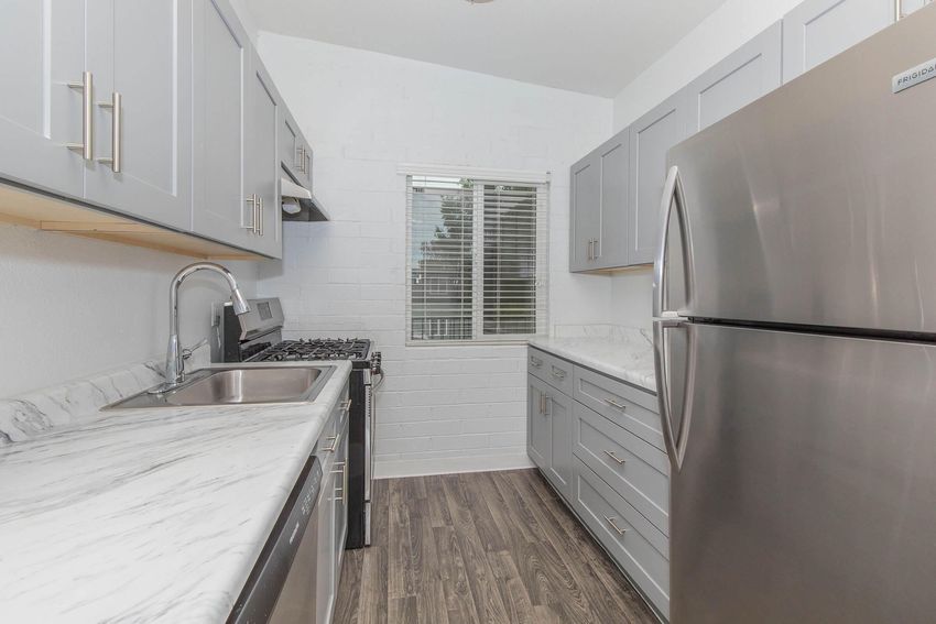 Apartment kitchen — representative home at Amara.
