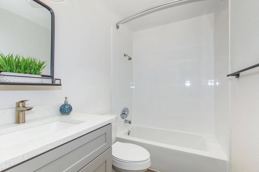Apartment bathroom — representative home at Amara.