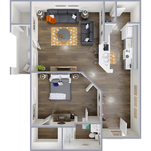 Image of 1 Bed 1 Bath floorplan