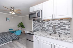 Kitchen with white cabinets