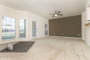 a living room with carpet