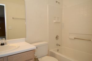 a white sink sitting under a mirror