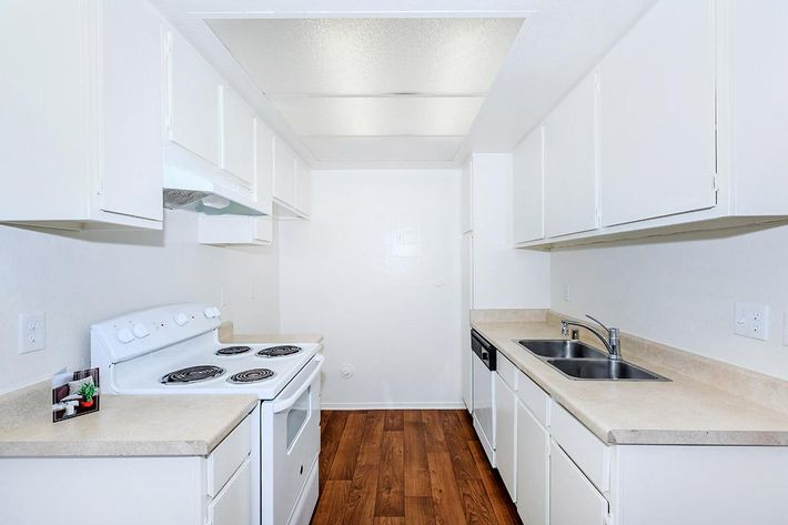 Unfurnished kitchen with wooden floors