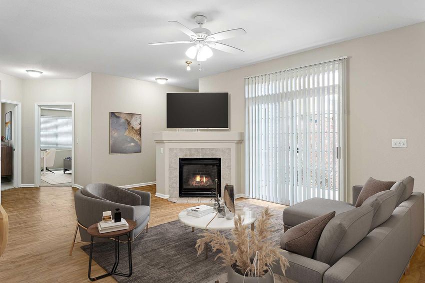staged living room with wood floors