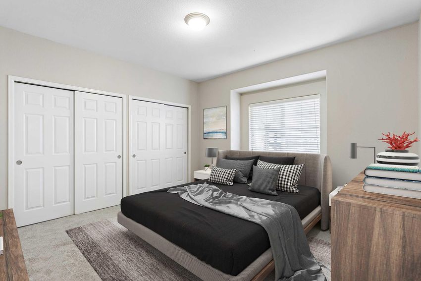 staged bedroom with carpeting