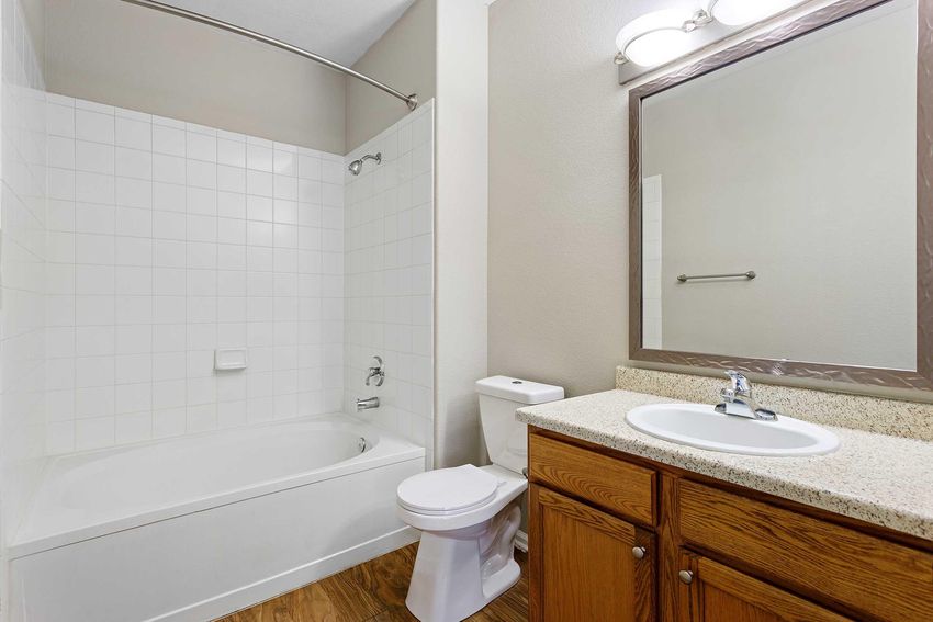 bathroom with wood vanity
