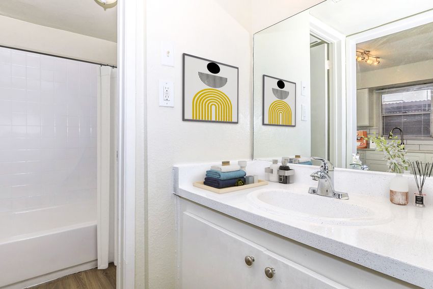 Apartment bathroom — representative home at Summit on Thomas.