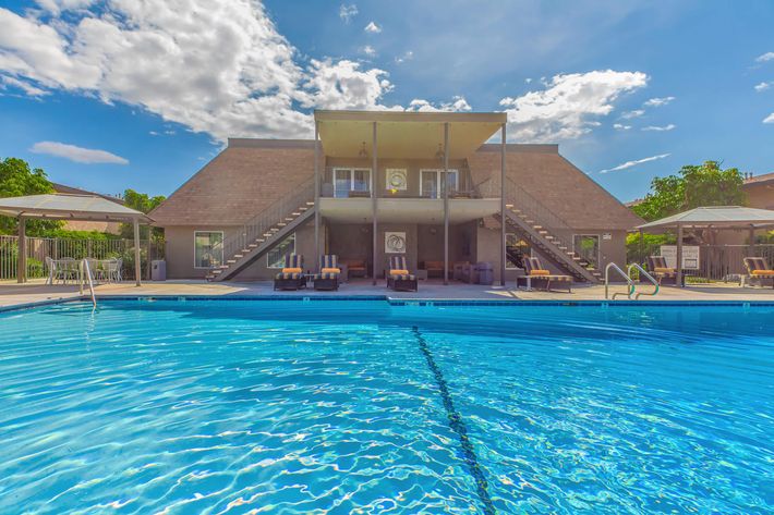 A community pool with staircases