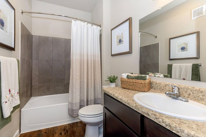 a room with a sink and a mirror
