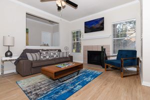 furnished living room with a fireplace