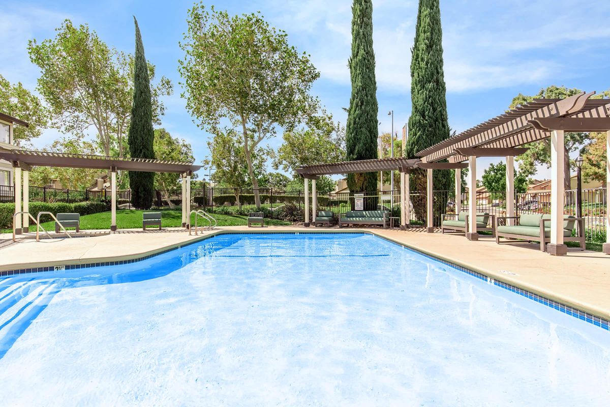 a pool next to a building