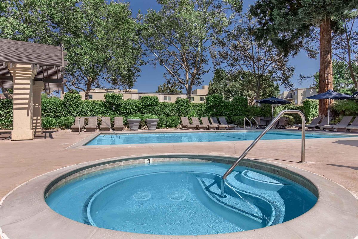 a trampoline in a pool