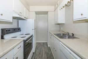 a kitchen with a stove and a sink