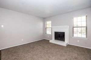 a living room with a large window