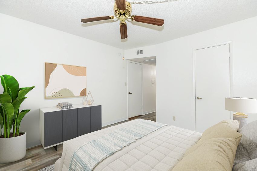 Furnished bedroom at Sand Dollar.