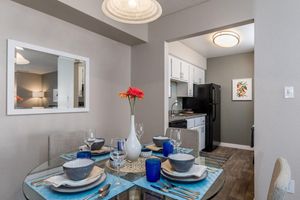 Modern lighting and set dining area at Azul Apartments in Phoenix, Arizona