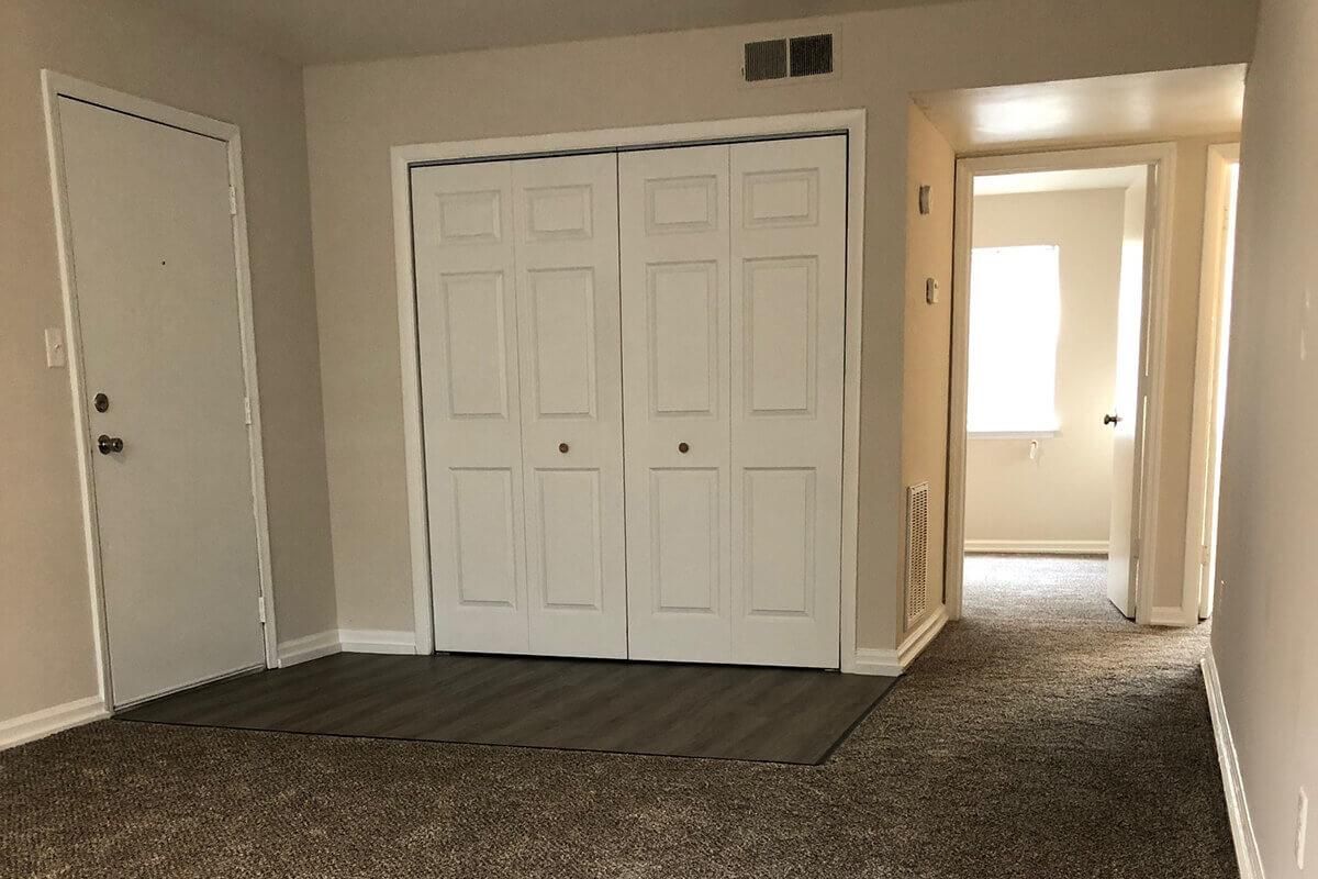 a room with an open door