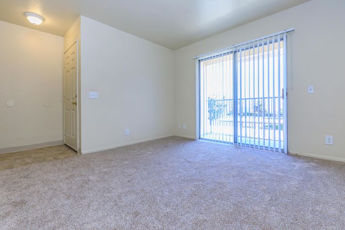 Living room with open window blinds