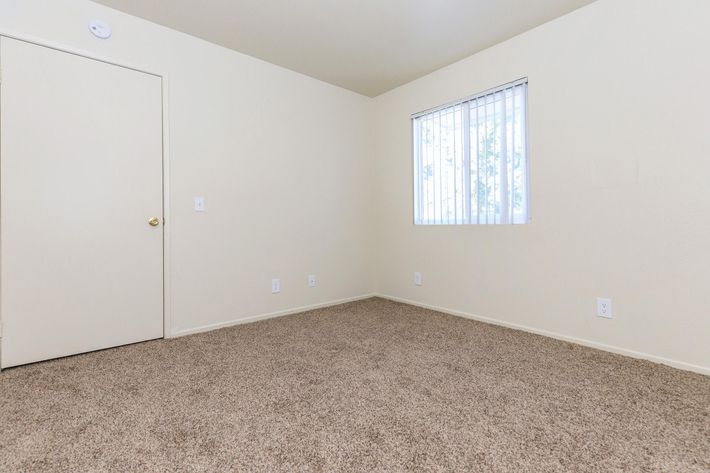 Unfurnished bedroom with carpet and a window