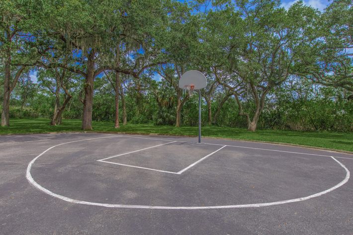 a basketball in a parking lot