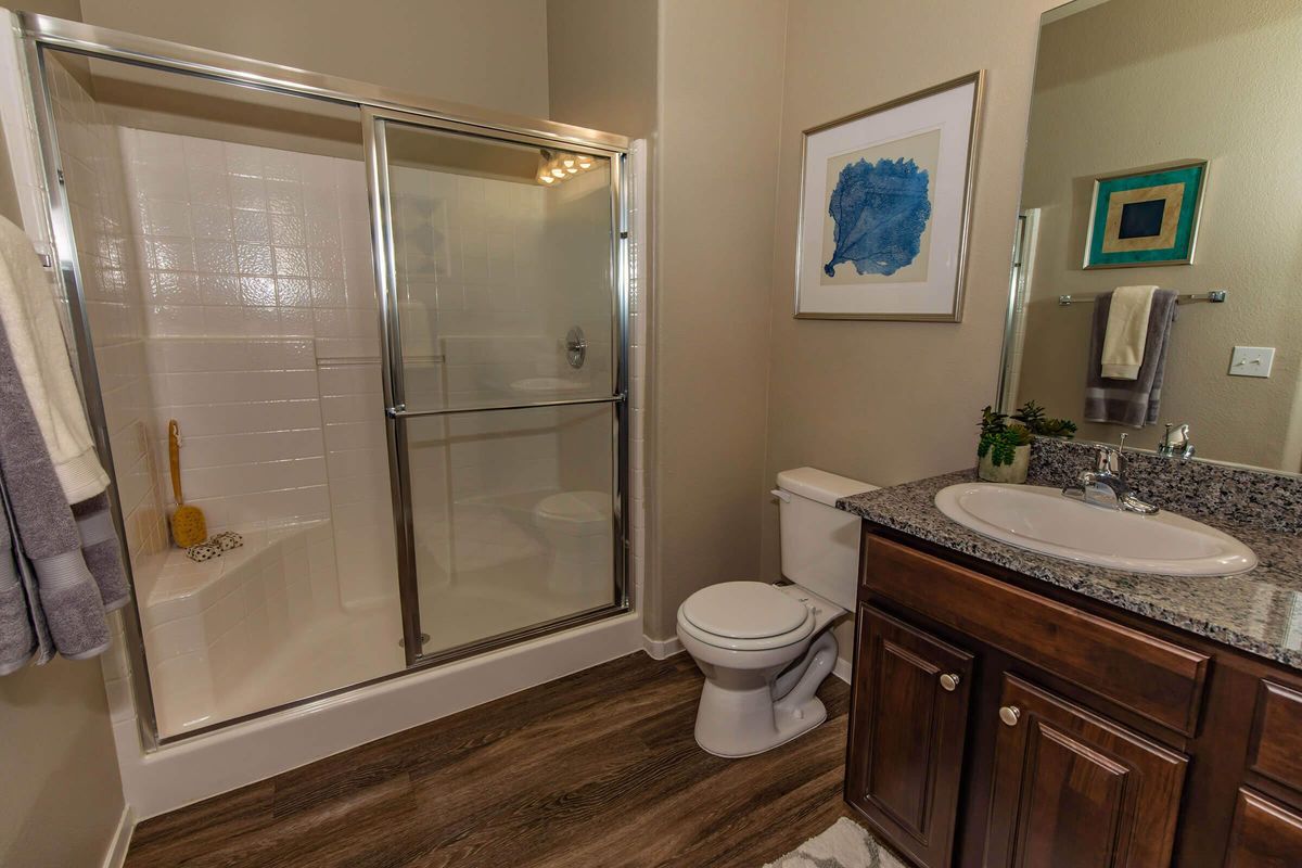 WALK-IN SHOWER IN BATHROOM AT THE BELMONT APARTMENTS