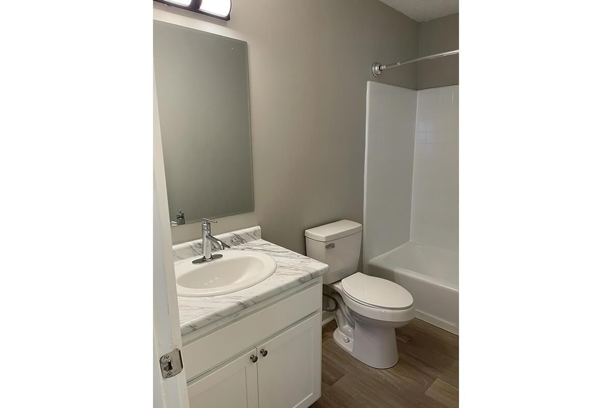 bathroom with sink and large mirror