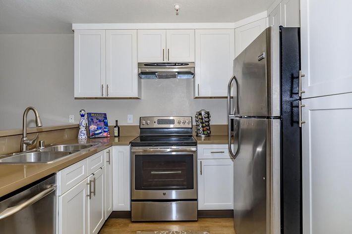 Furnished kitchen with stainless steel appliances