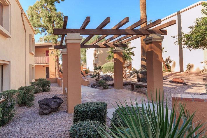 Community courtyard with a pergola