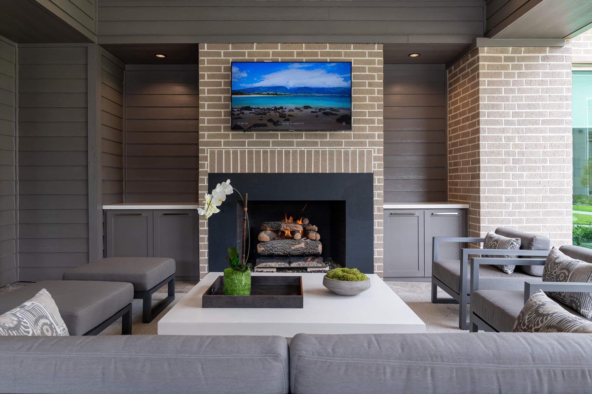 a fire place sitting in a living room