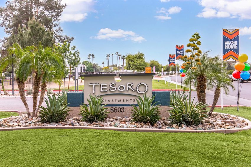 Building exterior at Tesoro Apartments.
