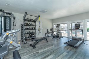 Updated modern fitness center full of work out equipment