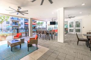 community patio with ceiling fans