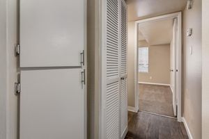 Apartment hallway with storage closets