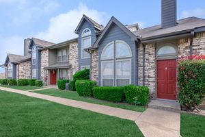 community building with red doors