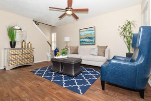 living room with stairs