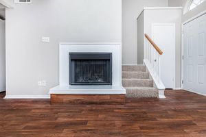 fireplace next to stairs