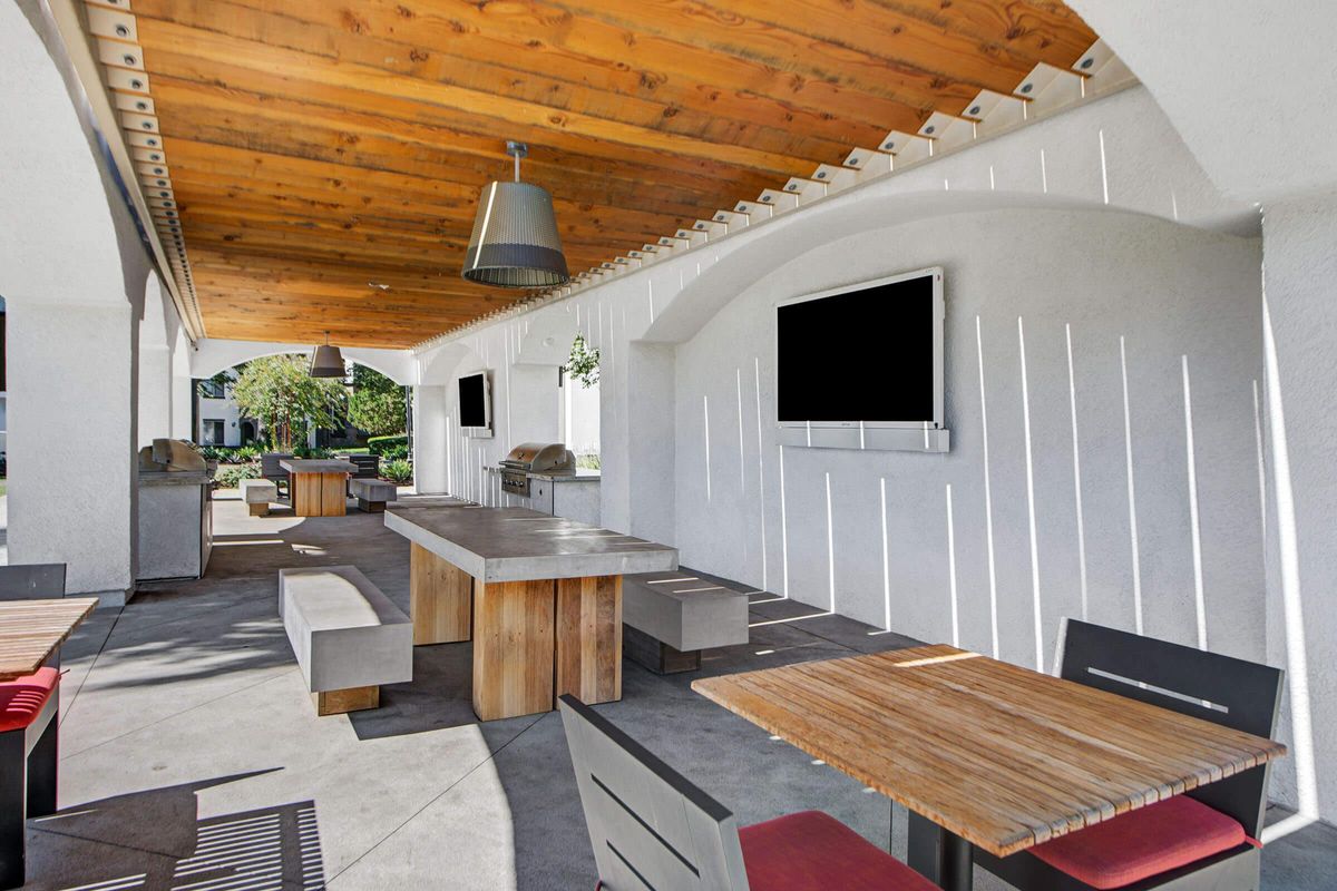 Outdoor entertainment area with seating