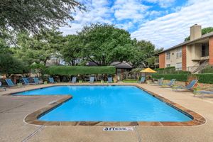 community pool with green bushes