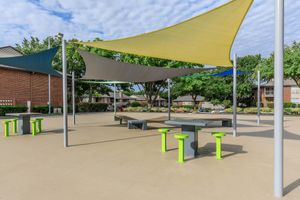 community area with tri-fold flags