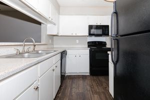 vacant kitchen with black appliances