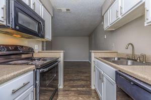 kitchen with tan countertops