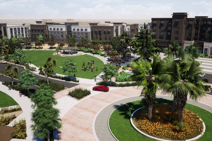 Mayfair community amenities with green trees