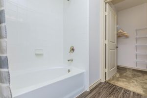 bathroom with open closet door