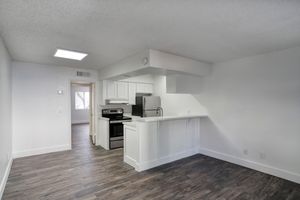 Spacious open 1 bedroom floor plan with kitchen, dining, and living room