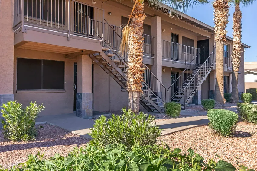 Apartment buildings and shared grounds at Orangewood Place