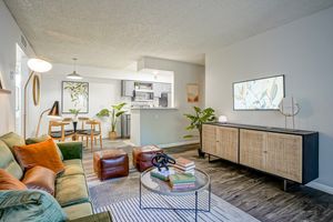 Fully furnished platinum living space and dining areas at Treehouse in Albuquerque, New Mexico