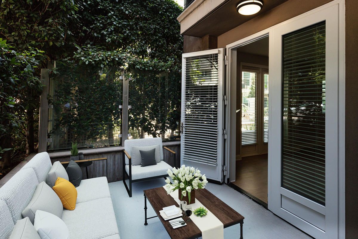 Private outdoor space with vertical blinds