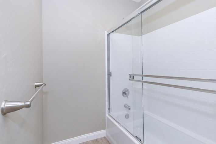 Bathroom shower with sliding glass shower doors